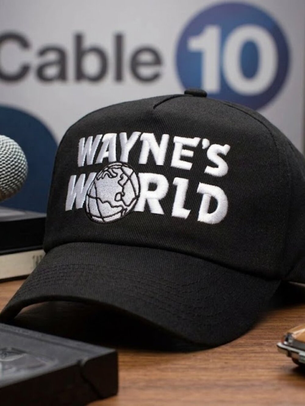 Retro Waynes World Hat Movie Black Embroidered Cotton 6 Panel Snapback Cap New